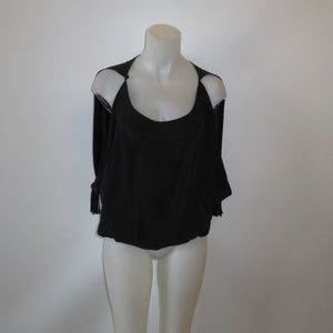 EMERSON THORPE BLACK COLD SHOULDER TASSEL BLOUSE S